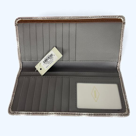 Fossil Madison Clutch Wallet Grey/White Dandelion Pattern NWT - Picture 3 of 8